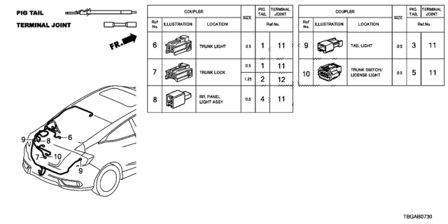 2020 Honda Civic Electrical Connector (Rear) Diagram