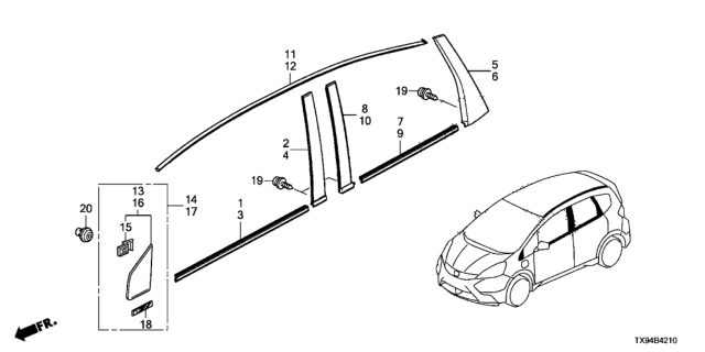 2014 Honda Fit EV Garnish Assy., L. FR. Corner Pillar Diagram for 75495-TX9-A00