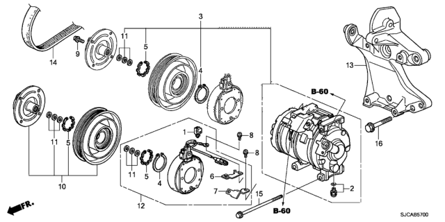 2014 Honda Ridgeline 4 Door RTS KA 5AT A/C Compressor Diagram
