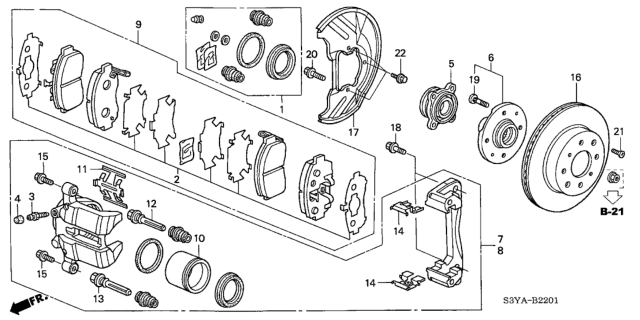 2004 Honda Insight Caliper Sub-Assembly, Right Front Diagram for 45018-S3Y-A11