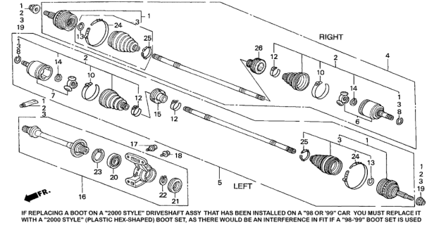 2000 Honda Accord Driveshaft Assembly, Passenger Side Diagram for 44305-S84-C11