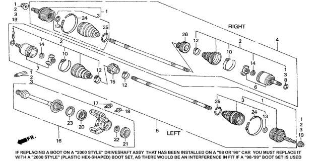 2001 Honda Accord Driveshaft Assembly, Driver Side Diagram for 44306-S4K-A62