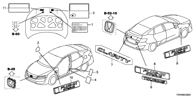 2021 Honda Clarity Plug-In Hybrid Emblems - Caution Labels Diagram