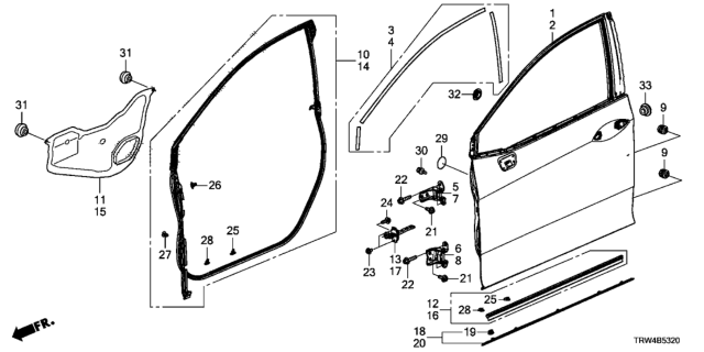 2020 Honda Clarity Plug-In Hybrid Front Door Panels Diagram