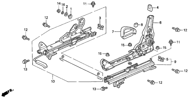 1996 Honda Prelude Left Front Seat Components Diagram