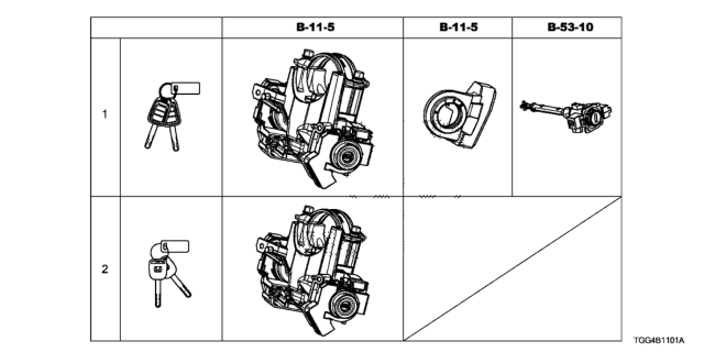 2017 Honda Civic Cylinder Set, Key Diagram for 06350-TGG-C01