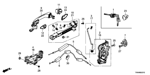 2020 Honda Clarity Plug-In Hybrid Front Door Locks - Outer Handle Diagram