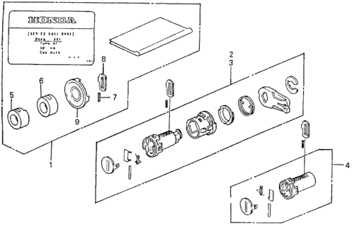 1989 Honda Civic 5 Door ** (WAGOVAN) KA 5MT Key Cylinder Kit Diagram