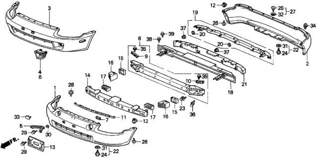 1997 Honda Del Sol Face, Rear Bumper (Dot) Diagram for 04715-SR2-A90ZZ