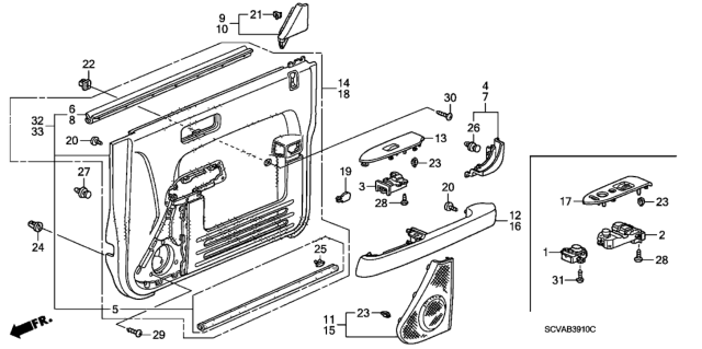 2007 Honda Element Armrest Assembly, Left Front Door Lining (Graphite Black) Diagram for 83555-SCV-A01ZC