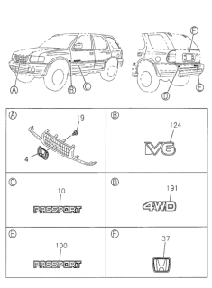 2002 Honda Passport Emblem - Name Plate Diagram