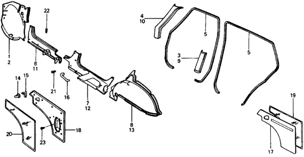 1979 Honda Civic Garnish, L. FR. Side *NH1L* (BLACK) Diagram for 73837-634-023ZA