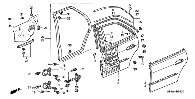 2002 Honda Accord 4 Door LX (V6) KA 4AT Rear Door Panels Diagram