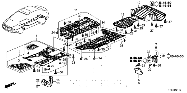 2012 Honda Civic Under Cover L,FR Floor Diagram for 74656-TR3-A00