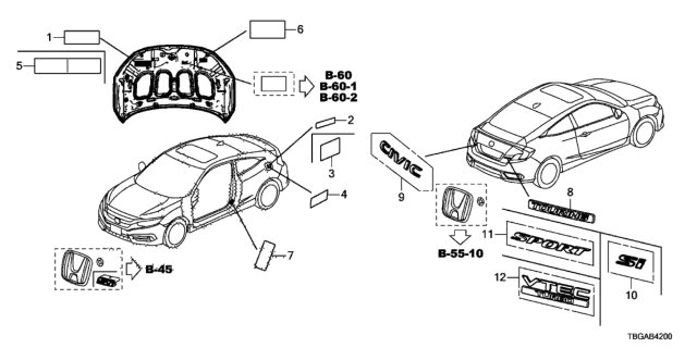 2020 Honda Civic Emblems - Caution Labels Diagram