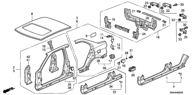 1998 Honda Civic Panel Set, L. RR. (Outer) Diagram for 04646-S04-300ZZ