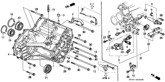 2000 Honda Civic AT Transmission Housing (A4RA) Diagram