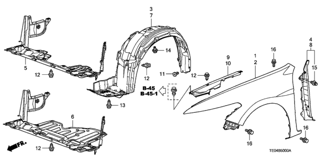 2010 Honda Accord 2 Door EX KA 5MT Front Fenders Diagram