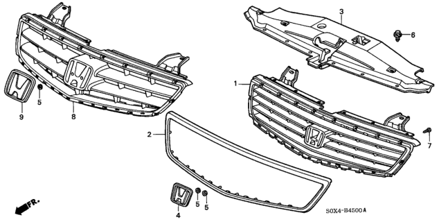 2001 Honda Odyssey 5 Door EX (NAVIGATION) KA 4AT Front Grille Diagram