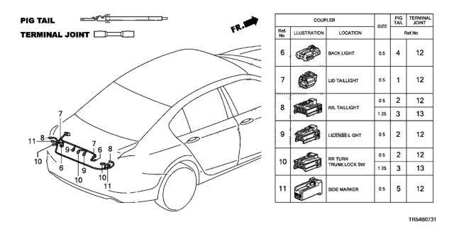2013 Honda Civic 4 Door GX KA 5AT Electrical Connector (Rear) Diagram