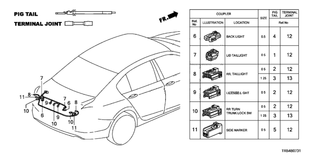 2014 Honda Civic Electrical Connector (Rear) Diagram