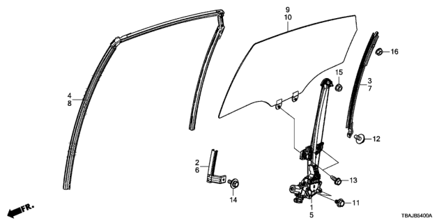 2019 Honda Civic Regulator Assembly, Left Rear Door Diagram for 72750-TBA-A01