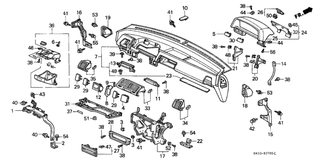 1991 Honda Civic 3 Door SI KA 5MT Instrument Panel Diagram