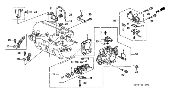 1997 Honda Prelude Valve Assembly, Electronic Air Control (Tec) Diagram for 36450-P13-004