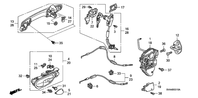 2009 Honda Civic Cable, Front Inside Handle Diagram for 72131-SVA-A01