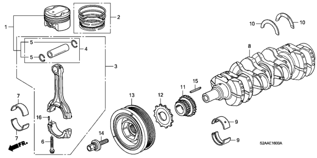 2009 Honda S2000 Piston Set A (Std) Diagram for 13010-PZX-A00
