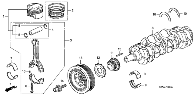 2009 Honda S2000 Piston Pin Set Diagram for 13060-PCX-000