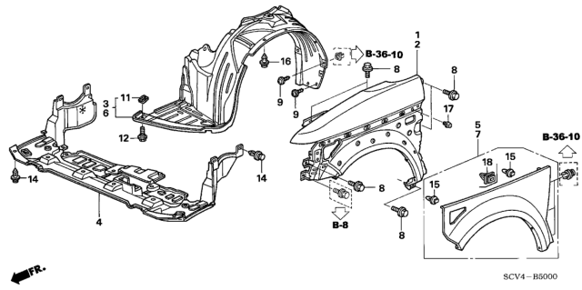 2004 Honda Element Fender, Left Front (Inner) Diagram for 74151-SCV-A00