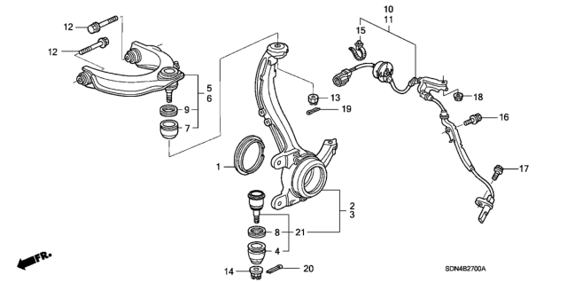 2005 Honda Accord Knuckle, Right Front Diagram for 51210-SDA-A02