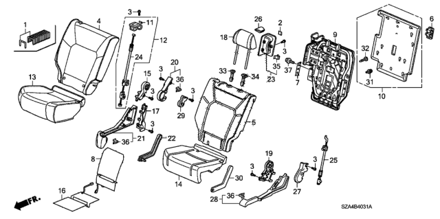 2014 Honda Pilot 5 Door LX (2WD) KA 5AT Middle Seat (Passenger Side) Diagram
