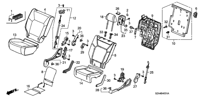 2012 Honda Pilot Middle Seat (Passenger Side) Diagram