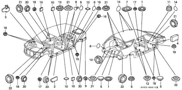 1994 Honda Accord 5 Door EX KA 5MT Grommet - Plug Diagram