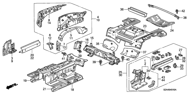 2001 Honda S2000 Frame, L. RR. Diagram for 65660-S2A-A01ZZ