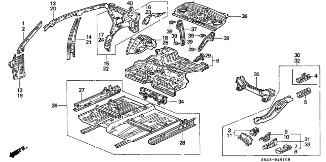 1993 Honda Civic Floor, FR. Diagram for 65100-SR4-A11ZZ