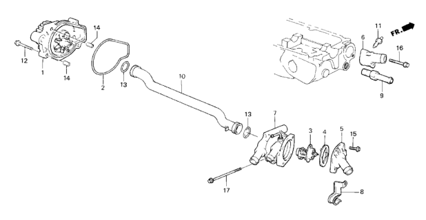 1987 Honda CRX 2 Door HF KA 5MT Water Pump - Thermostat Diagram