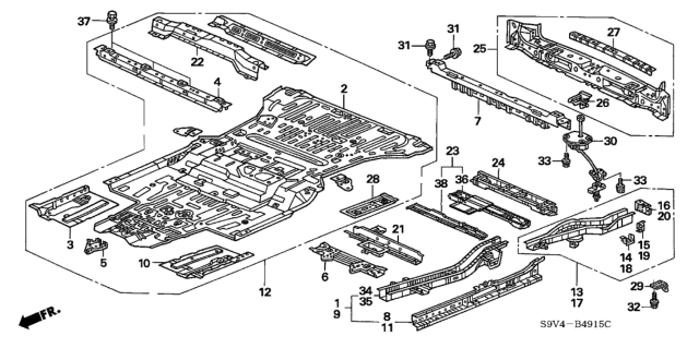 2004 Honda Pilot 5 Door EXL (RES) KA 5AT Floor Panels Diagram