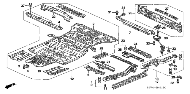 2003 Honda Pilot Frame, R. FR. Floor Diagram for 65110-S9V-A00ZZ