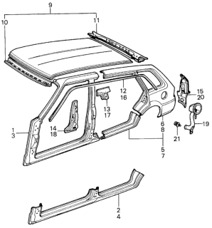 1980 Honda Civic Rail, RR. Roof Diagram for 70130-SA2-310ZZ