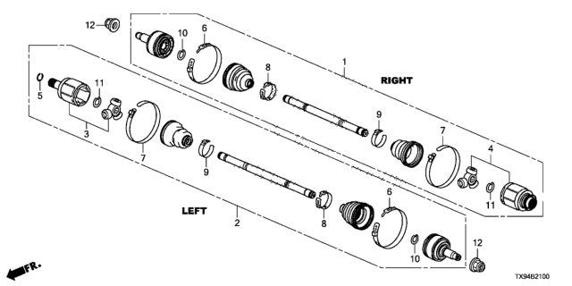 2014 Honda Fit EV Driveshaft Assembly, Passenger Side Diagram for 44305-TX9-A00