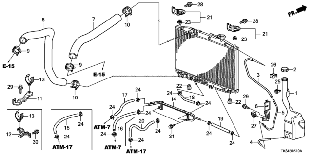 2015 Honda Odyssey Radiator Hose - Reserve Tank Diagram