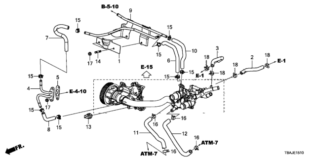 2018 Honda Civic 4 Door EX-T (TURBO) KA CVT Water Hose Diagram