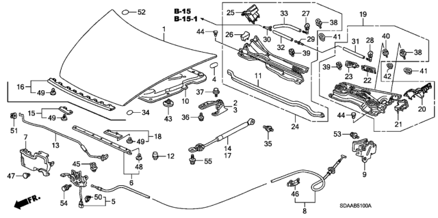 2007 Honda Accord Stay Assembly, Driver Side Hood Opener Diagram for 74195-SDB-A02