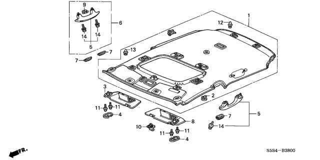 2003 Honda Civic 3 Door SI (SIDE SRS) KA 5MT Roof Lining Diagram
