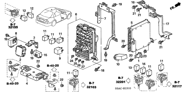 2005 Honda Civic Box Assembly, Fuse Diagram for 38200-S5A-A12