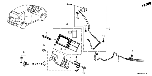 2013 Honda Fit EV Antenna Assy., Gps Diagram for 39835-TX9-A01