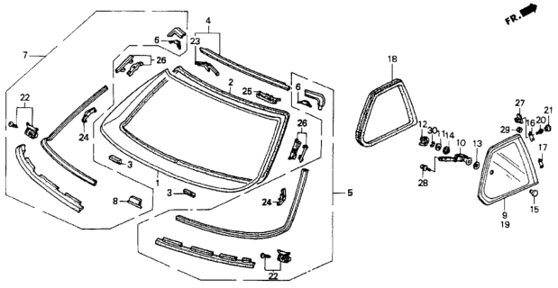 1993 Honda Accord Quarter Glass - Rear Glass Diagram